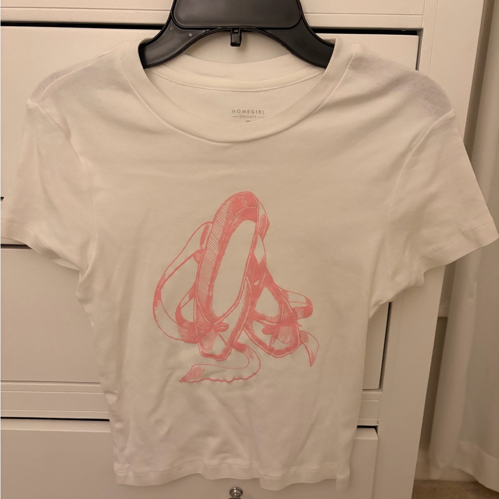 Homegirl White Tee with Pink Ballet Print